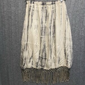 Chicos Skirt Women 2 L Brown Maxi Tie Dye Fringe Boho Hippie Festival Whimsigoth
